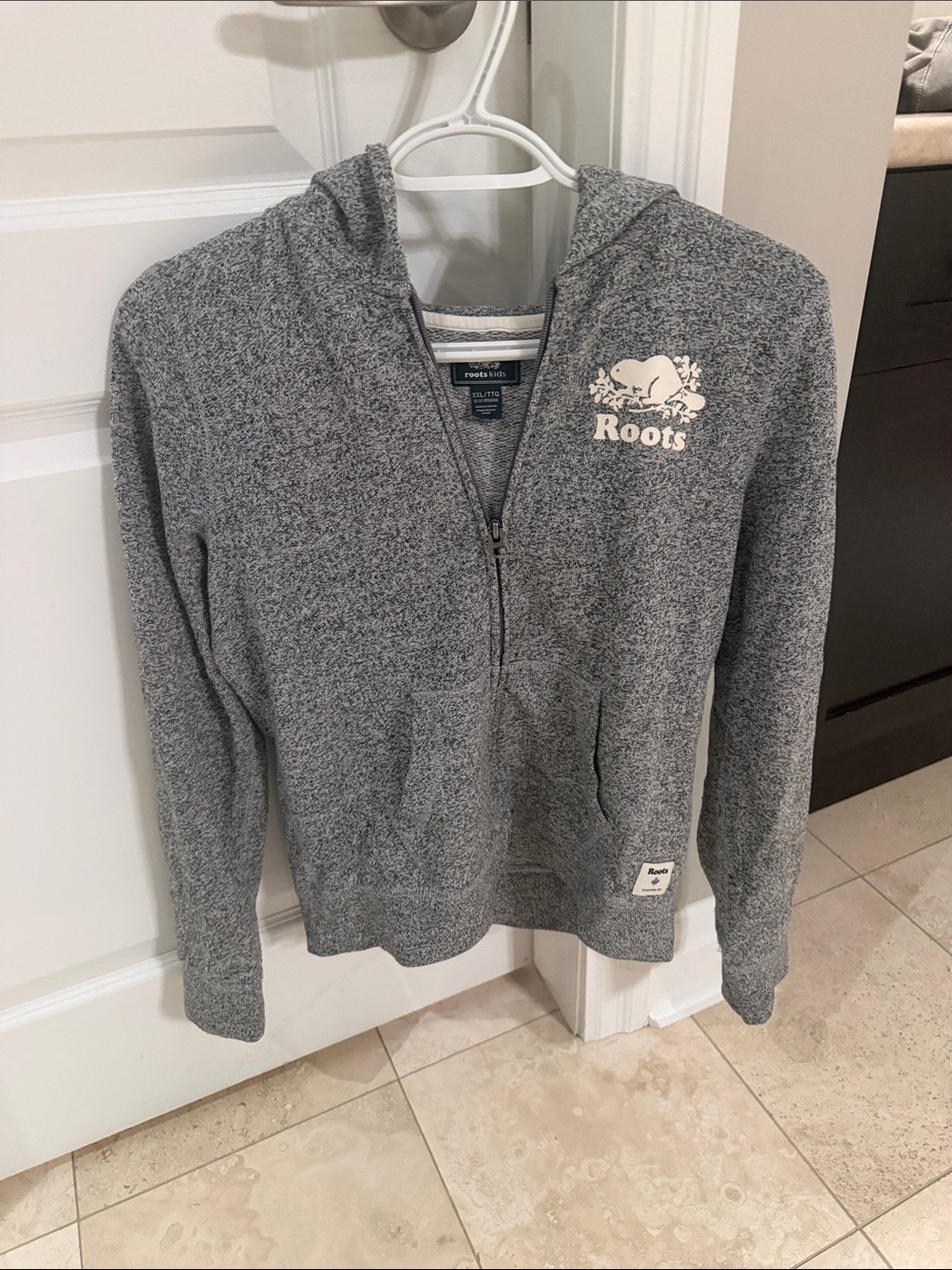 Roots Kids Unisex Heather Gray Zip-Up Hoodie with Logo
